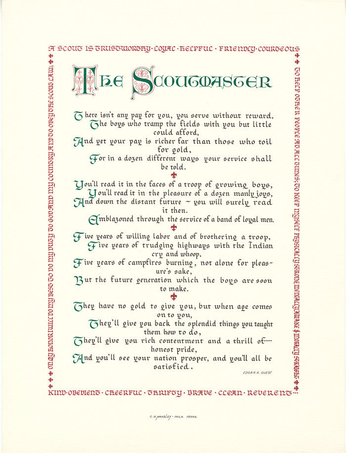 The Scoutmaster Clifford D Mansley Sr Calligraphy Print