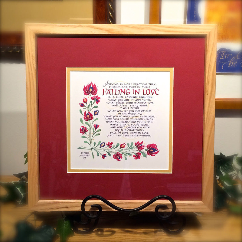 Falling in Love framed calligraphy print Holly Monroe Pedro Arrupe