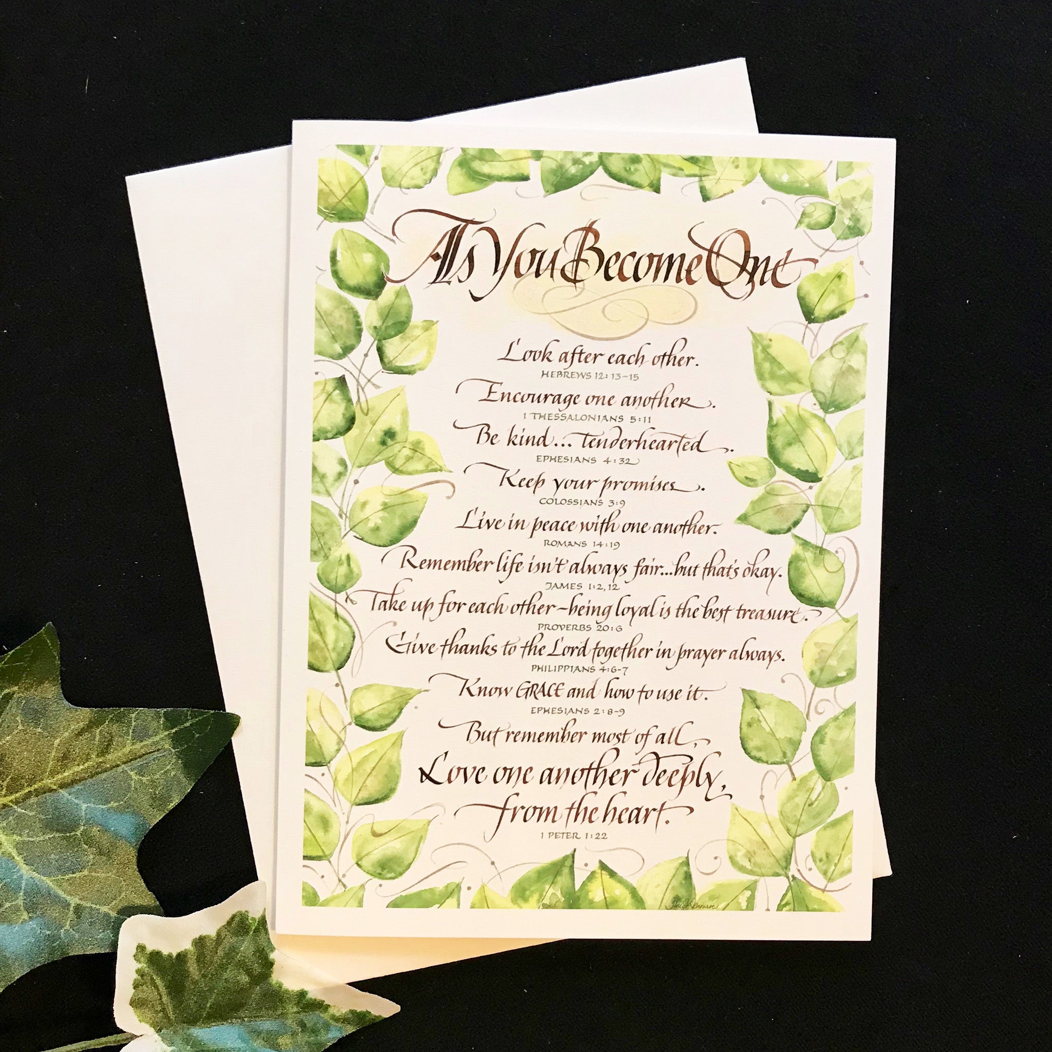 Fine Art Calligraphy Card As You Become One by Holly Monroe Calligraphy