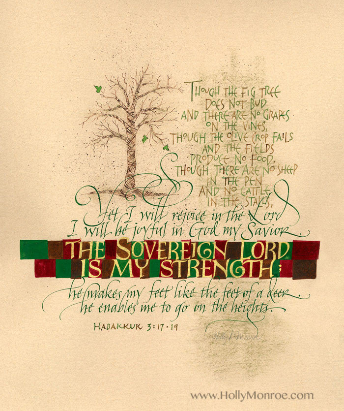 Though The Fig Tree Habakkuk Holly Monroe Calligraphy Print