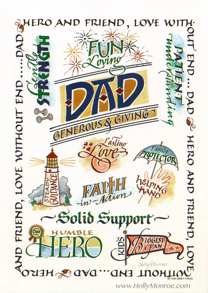 Dad Generous & Giving design with grateful words about a father. Holly Monroe calligraphy print
