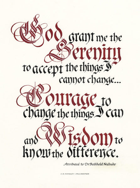 God grant me the Serenity Prayer Print Clifford D Mansley Sr Calligraphy
