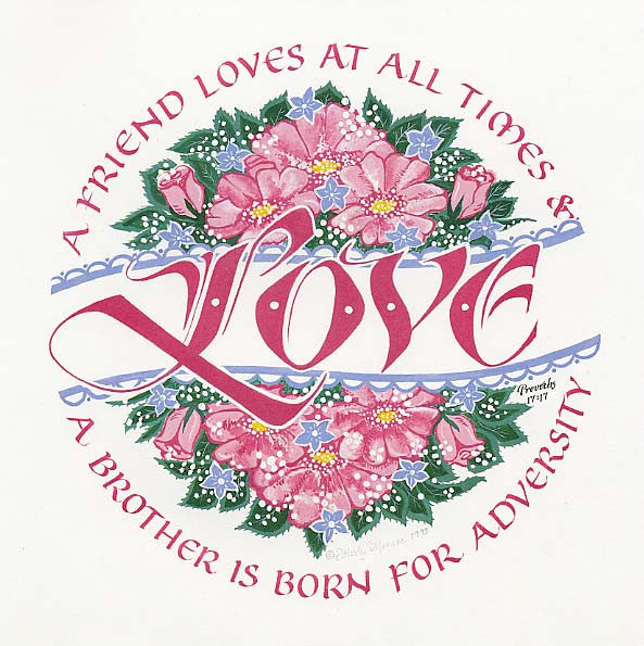 A Friend Loves at all times Proverbs 17 17 Calligraphy Print 