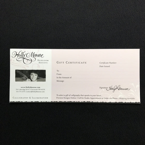 Gift Certificate Holly Monroe calligraphy