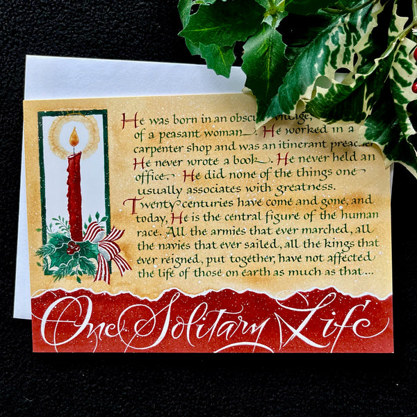 One Solitary Life Christmas Card Holly Monroe calligraphy
