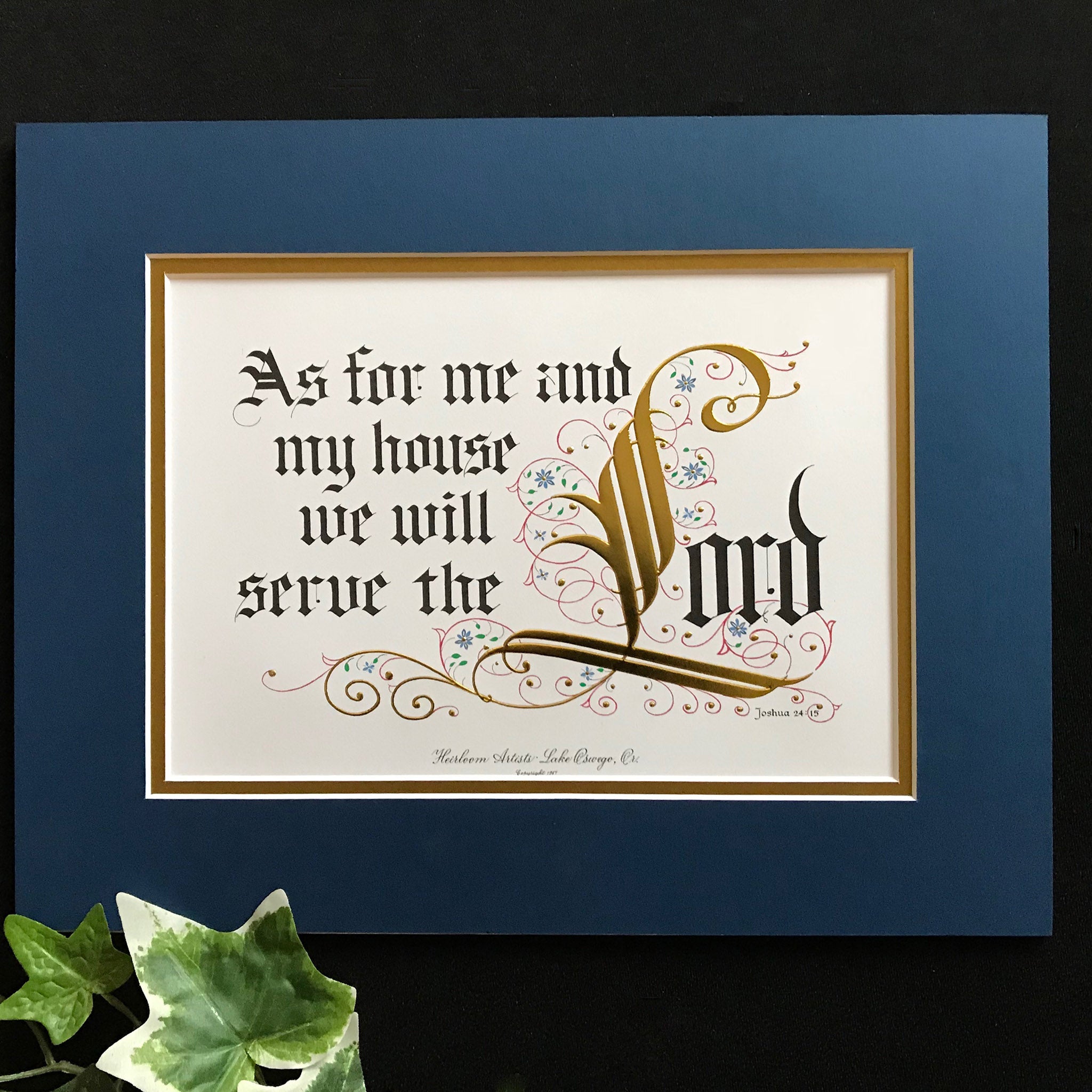 Clifford Mansley matted calligraphy As for me and my house we will serve the Lord Joshua 