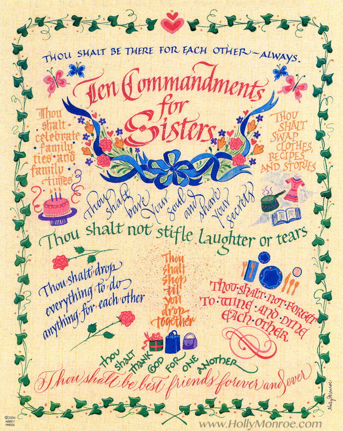 Ten Commandments for Sisters Holly Monroe Calligraphy Print