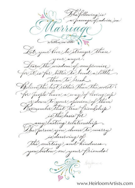 Marriage 1886 Holly Monroe Calligraphy Print 