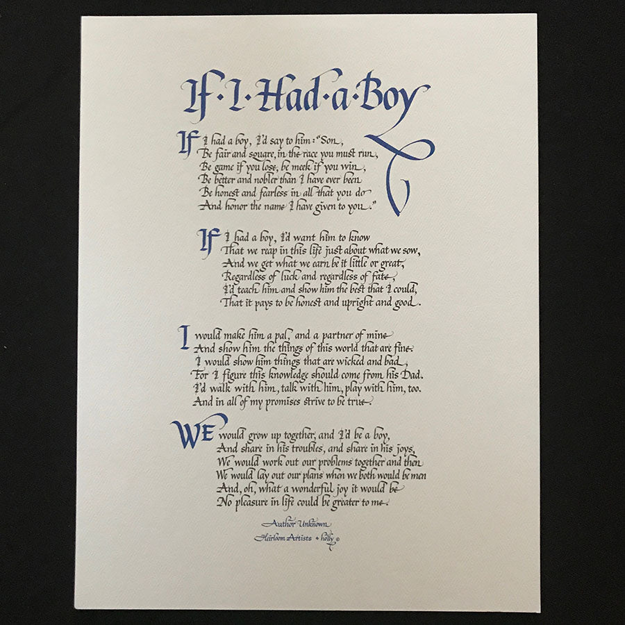 Fine Art Print of If I Had A Boy by Holly Monroe Calligraphy
