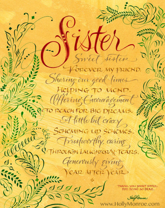 Sister Sweet Sister Holly Monroe Calligraphy Print 