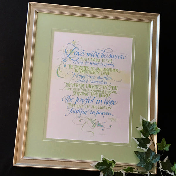 Love Must Be Sincere Romans 12 Holly Monroe Calligraphy Framed Print
