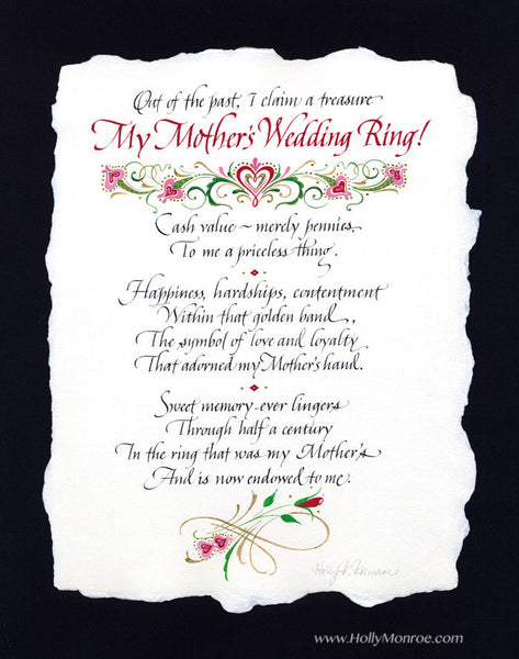My Mother's Wedding Ring Holly Monroe Calligraphy Print
